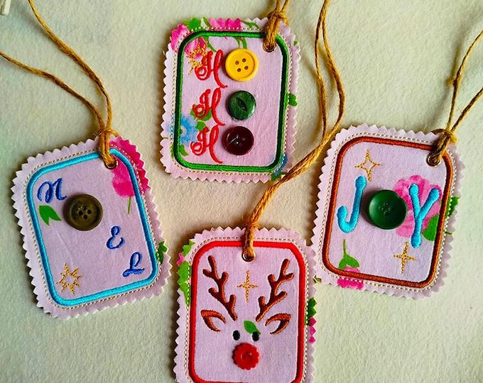 ITH Christmas tags with buttons Machine embroidery design - Instant download file