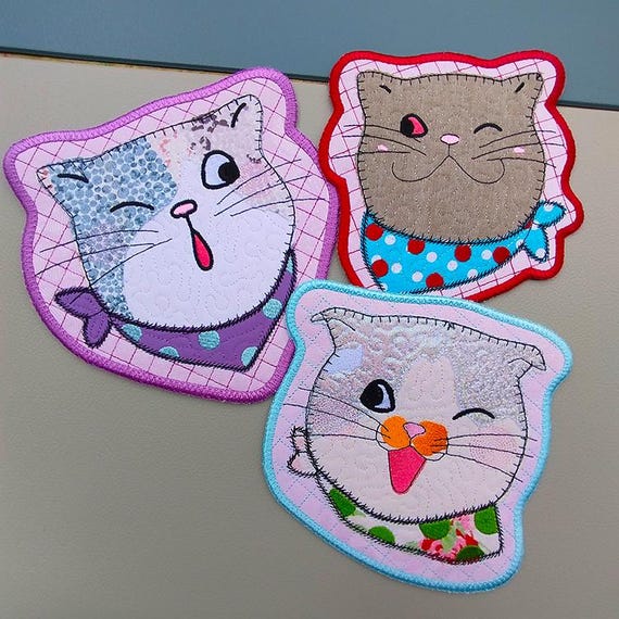 ITH Funny cat coasters Machine embroidery designs - Instant download file