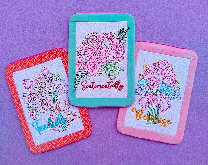 ITH Mugrugs with bouquets Machine embroidery designs - Instant download files