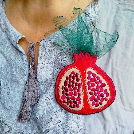 ITH Pomegranate brooch Machine embroidery design - Instant download file