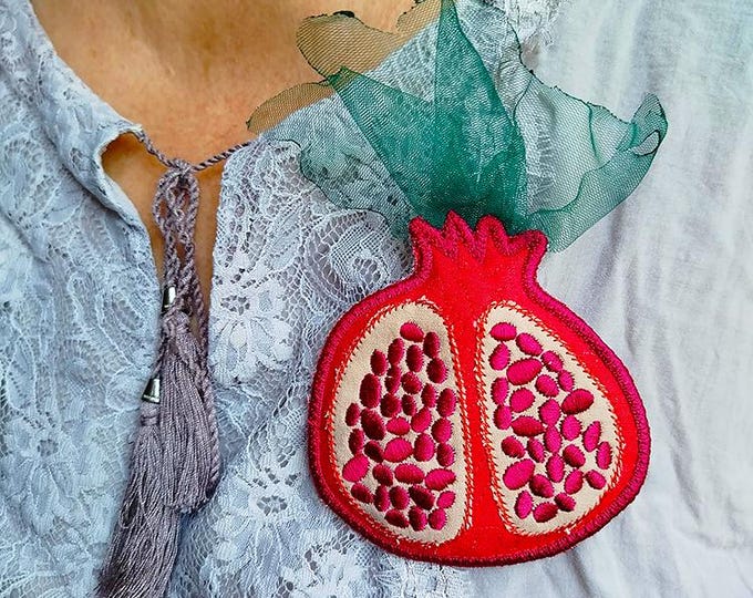 ITH Pomegranate brooch Machine embroidery design - Instant download file