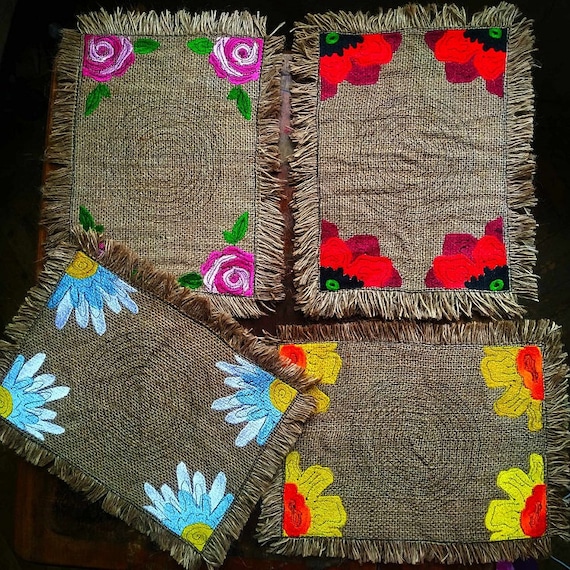 ITH Burlap floral placemats Machine embroidery designs - Instant download files