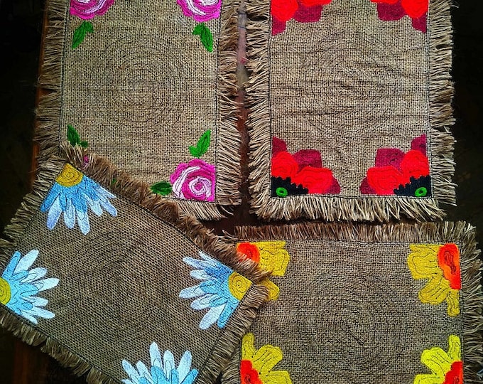 ITH Burlap floral placemats Machine embroidery designs - Instant download files