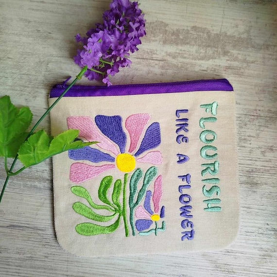 ITH Flourish like a flower fully lined purse - Machine embroidery design - Instant download file
