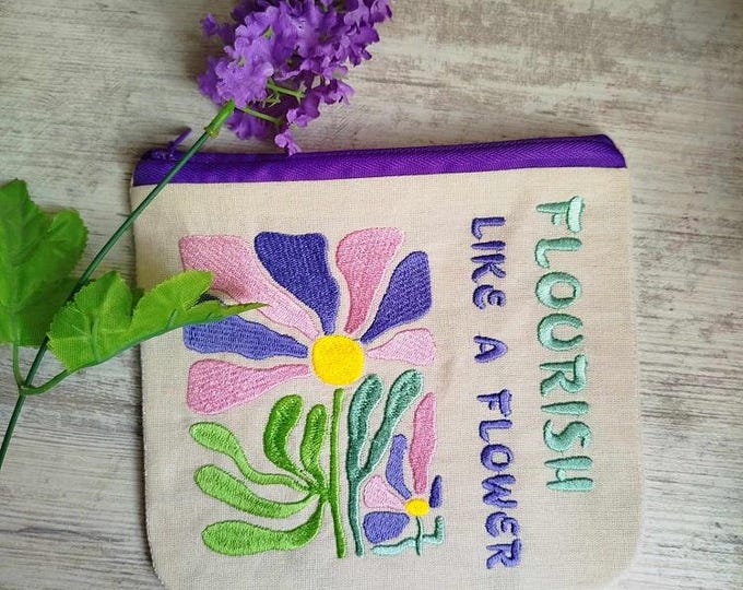 ITH Flourish like a flower fully lined purse - Machine embroidery design - Instant download file