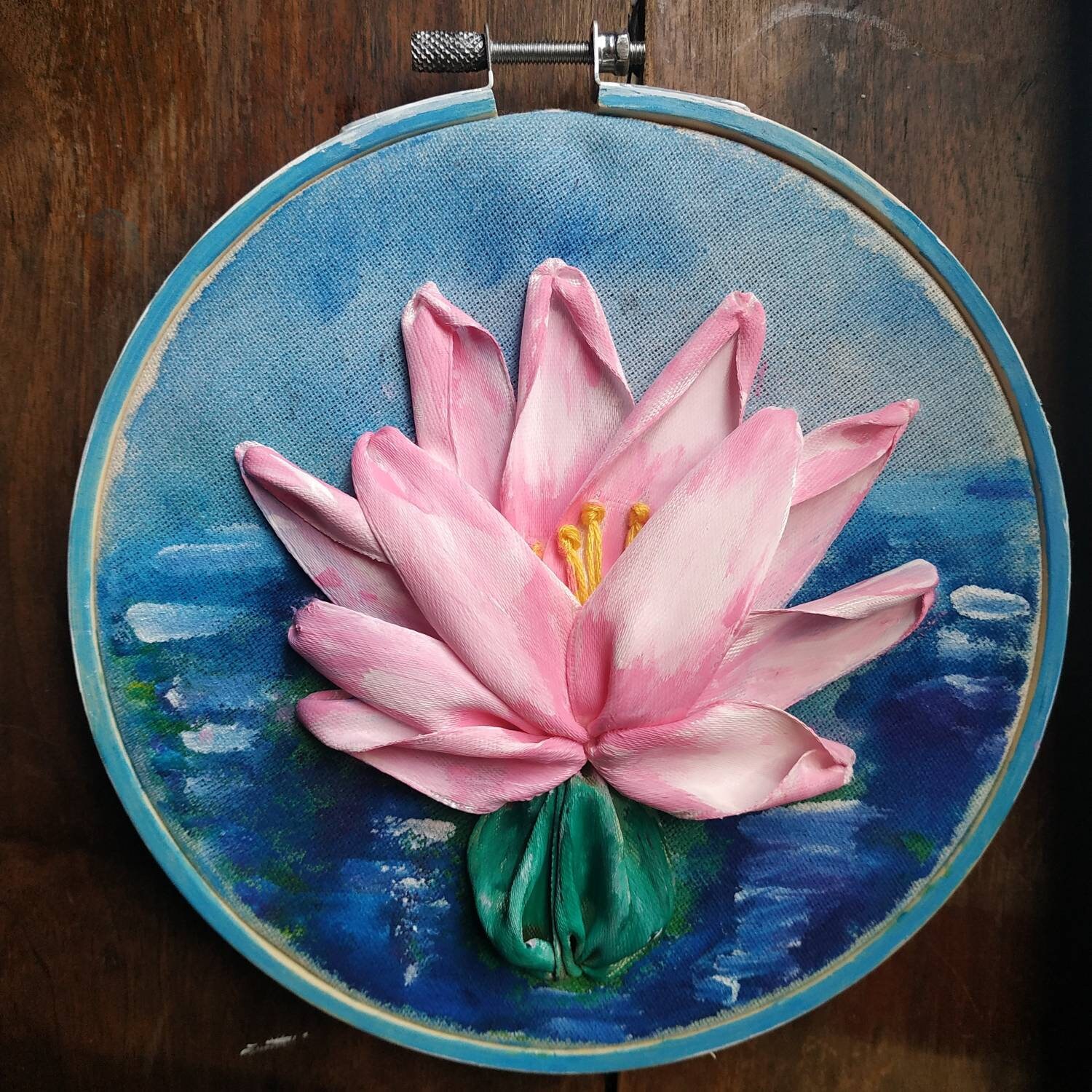 Water lily embroidery wall hanger picture Etsy