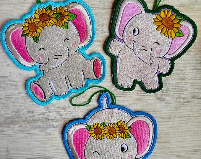 ITH Cute Elephants with sunflowers Machine embroidery designs - Instant download file