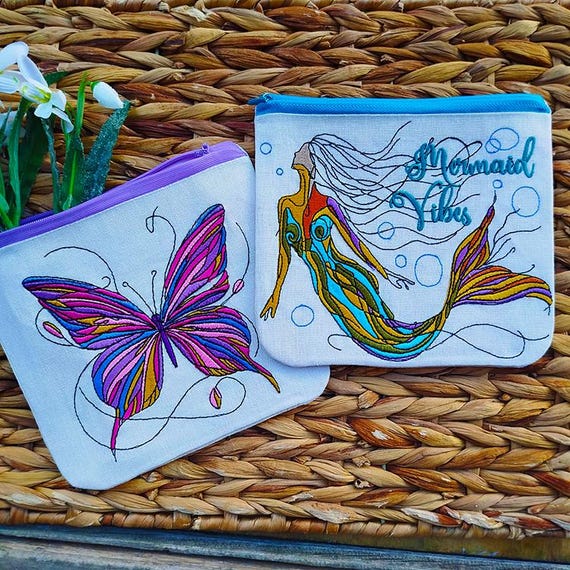ITH Mermaid and butterfly purses Machine embroidery designs - Instant download files