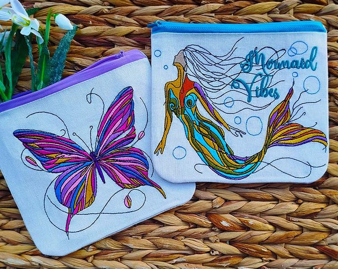 ITH Mermaid and butterfly purses Machine embroidery designs - Instant download files