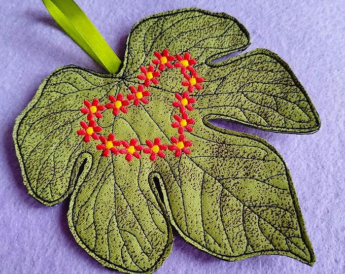 ITH Florally Hearted leaf felt ornament Machine embroidery design  - Instant download file