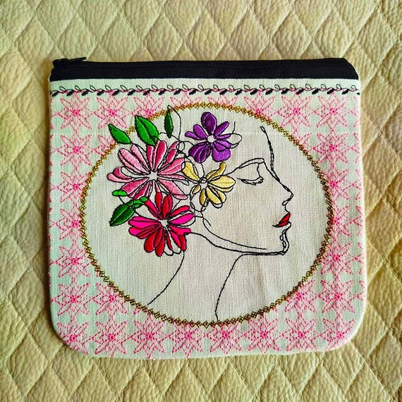 ITH Floral Cameo lady purse Machine embroidery design - Instant download file