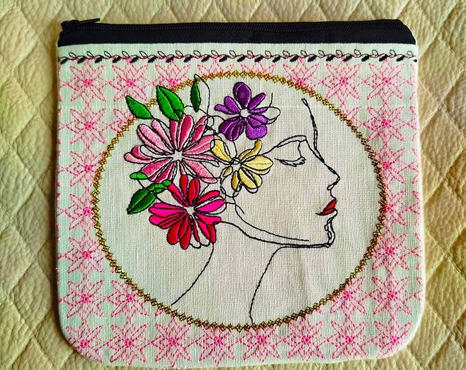ITH Floral Cameo lady purse Machine embroidery design - Instant download file