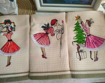 Vintage ladies tea towels for Clare - the set of three