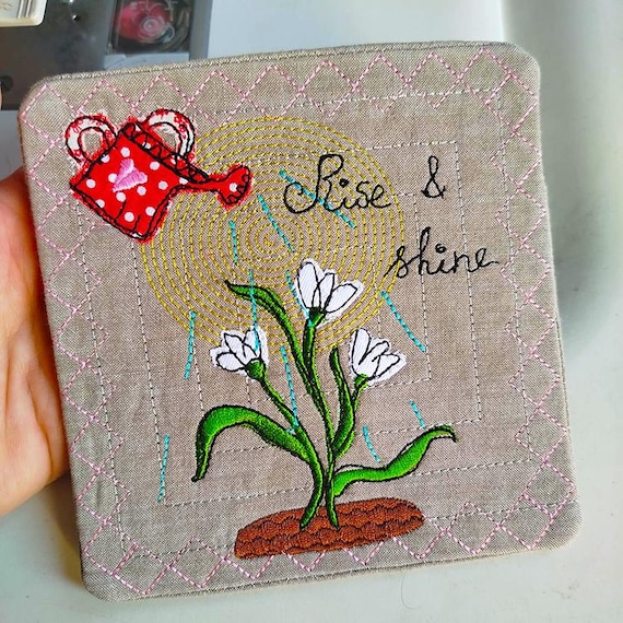 ITH Rise and shine coaster Machine embroidery design - Instant download file