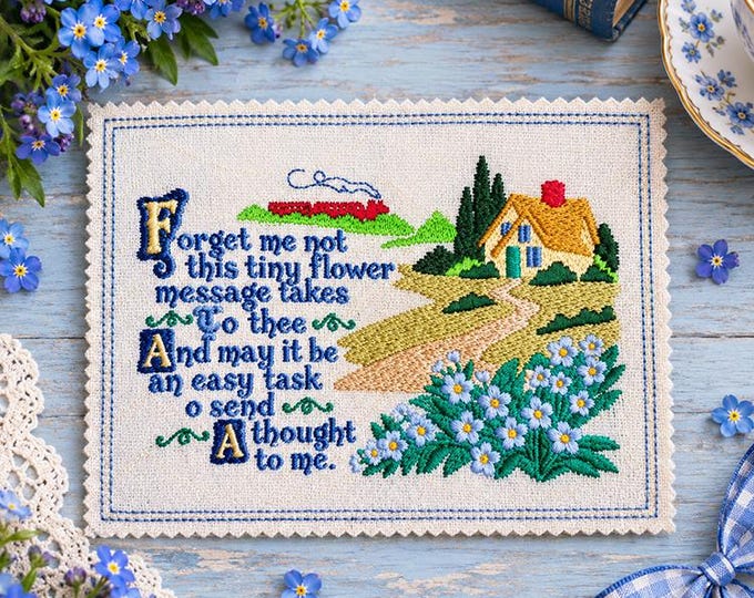 ITH Forget me not card Machine embroidery design - Instant download file