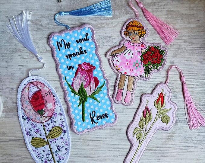 Collection of bookmarks with roses Machine embroidery designs - Instant download file