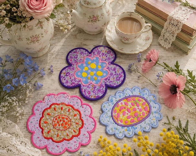 ITH Extraordinary floral coasters Machine embroidery designs - Instant download file