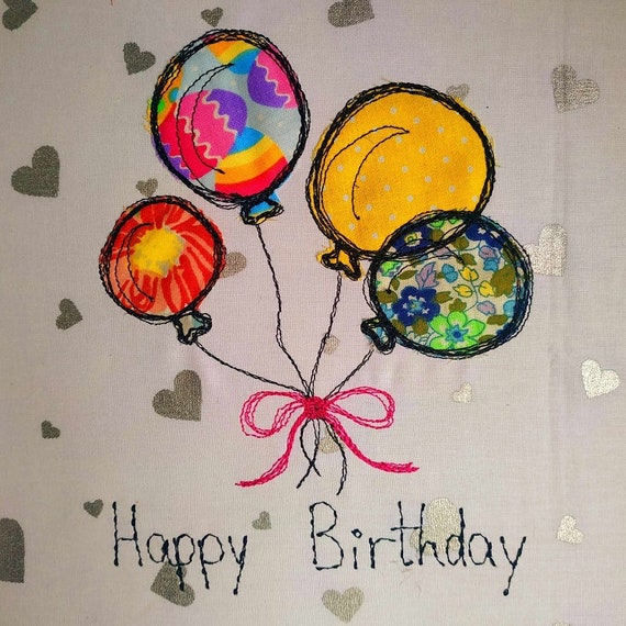 Handdrawn Balloons greeting Machine embroidery applique designs - Instant download file