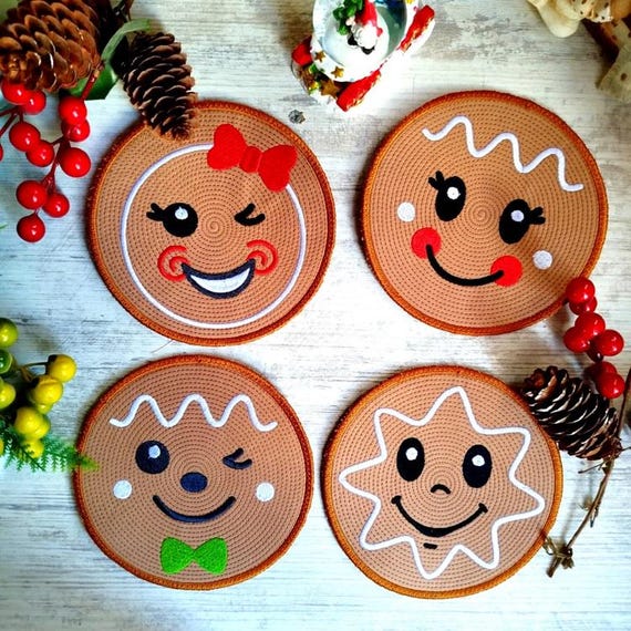 ITH Gingerbread Coasters Machine embroidery designs - Instant download files