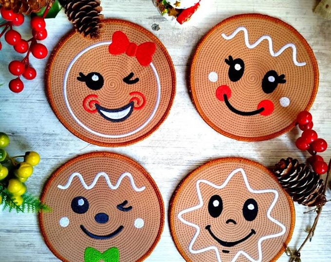 ITH Gingerbread Coasters Machine embroidery designs - Instant download files