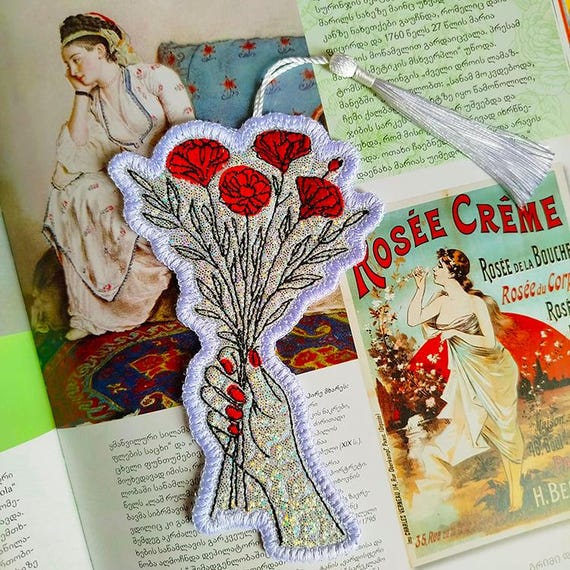 ITH Carnations for you bookmark Machine embroidery design - Instant download file