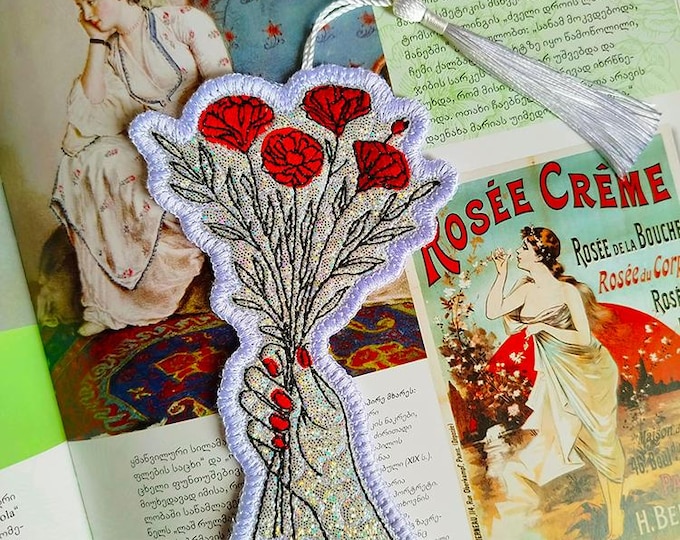 ITH Carnations for you bookmark Machine embroidery design - Instant download file