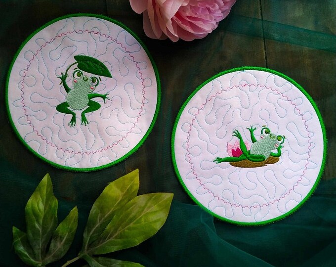 ITH Frog coasters Machine embroidery designs - Instant download files