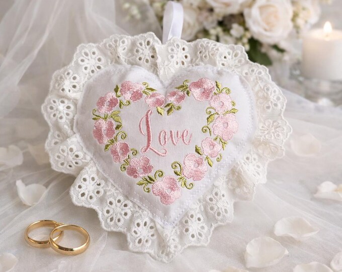 ITH Floral laces finish heart Machine embroidery design - Instant download file