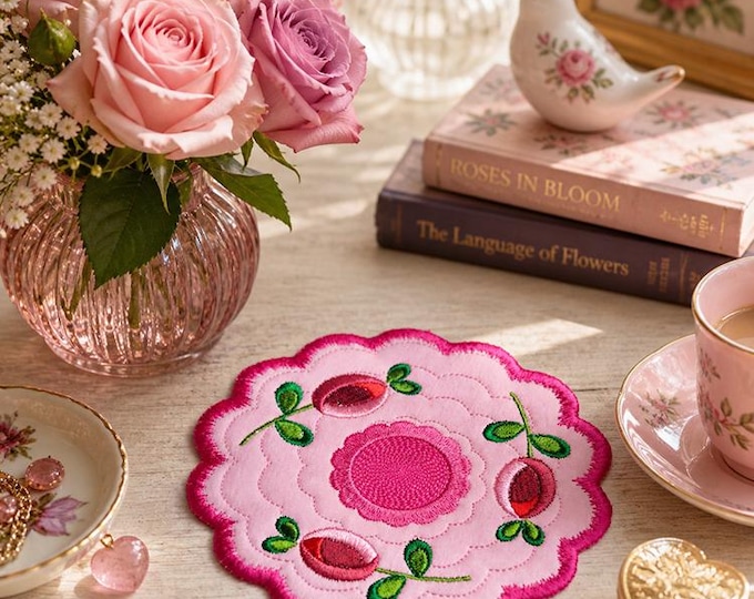 ITH Roses classy coaster Machine embroidery design - Instant download file