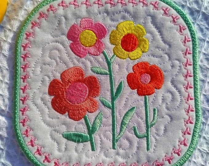 ITH Floral love coaster Machine embroidery design - Instant download file