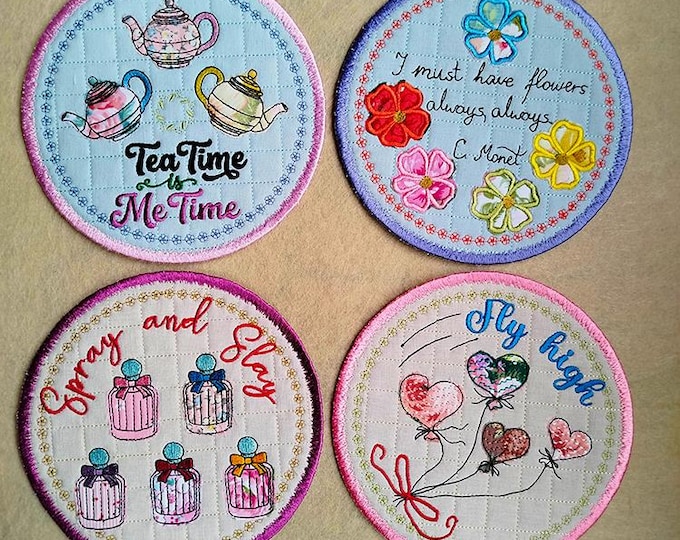 ITH Applique coasters Machine embroidery designs - Instant download file