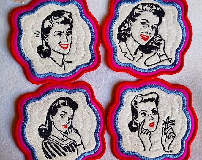 ITH Vintage ladies coasters Machine embroidery designs - Instant download file