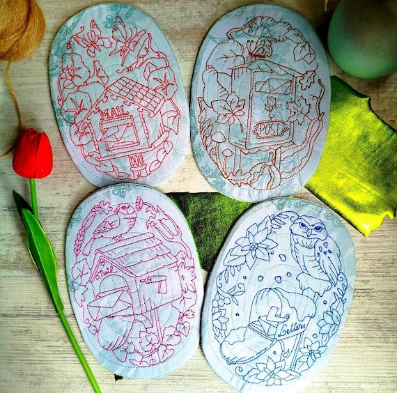 ITH Seasonal mailbox coasters 2 Machine embroidery design - Instant download files