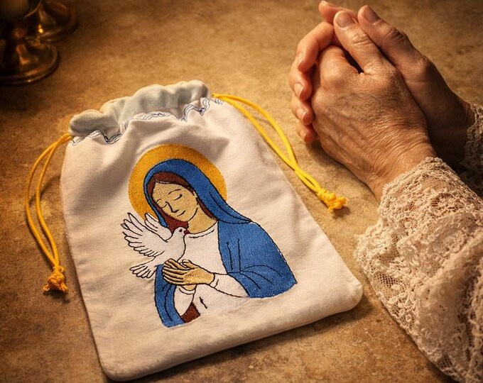 ITH Virgin Mary drawstring bag Machine embroidery design - Instant download file