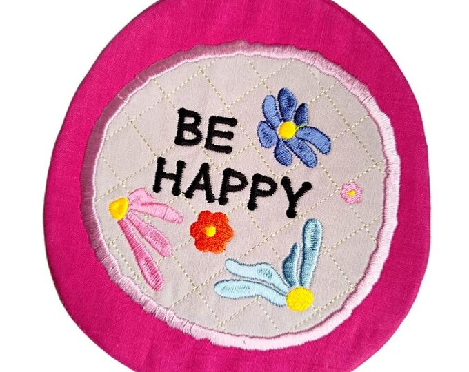 ITH Be happy coaster Machine embroidery design - Instant download file