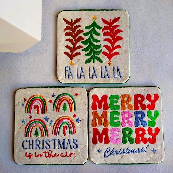 ITH Christmas mugrugs or coasters Machine embroidery designs - Instant download file