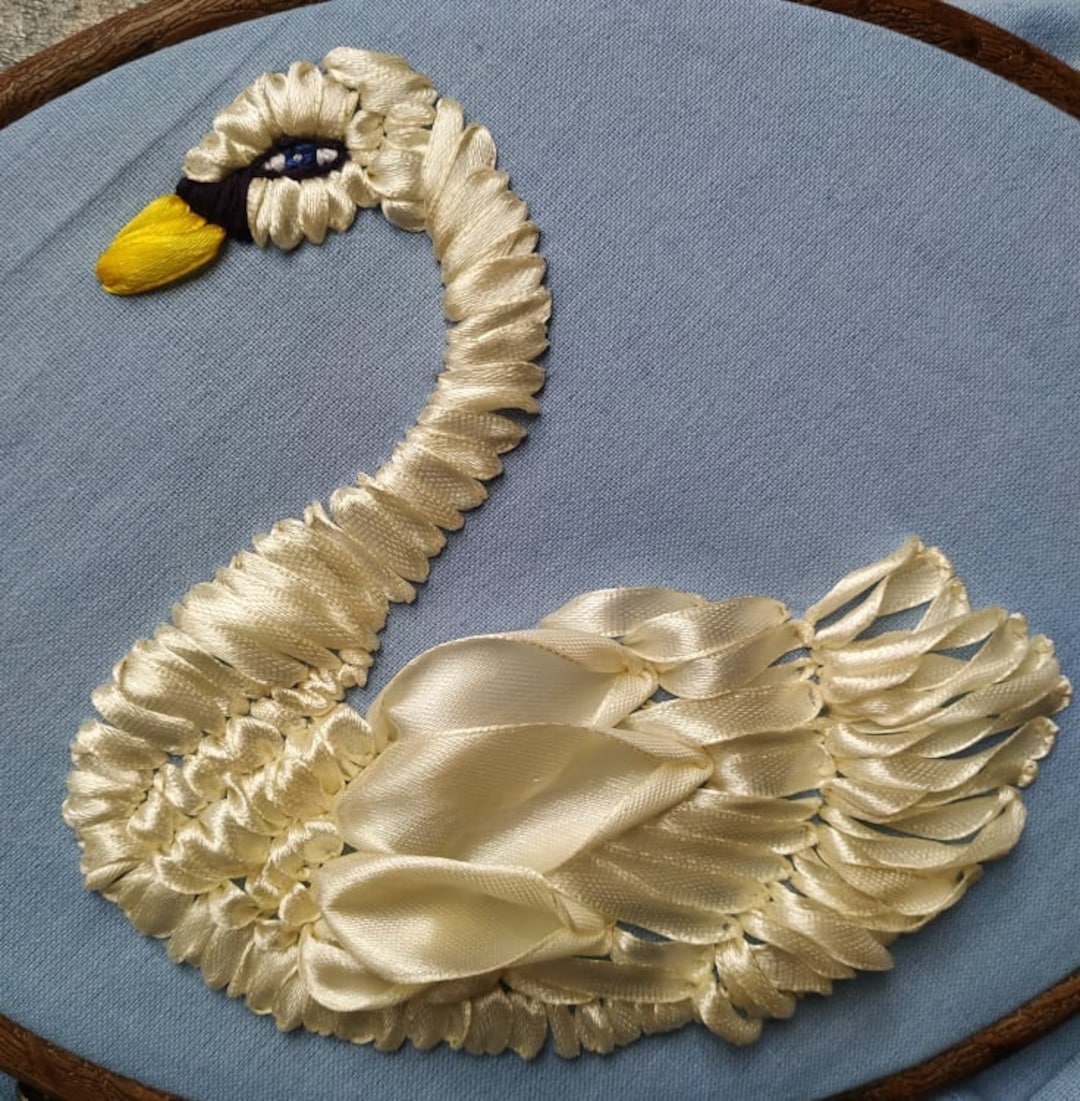 Swan Ribbon Swan Ribbon Embroidery Tutorial Design, - Instant Download - Etsy