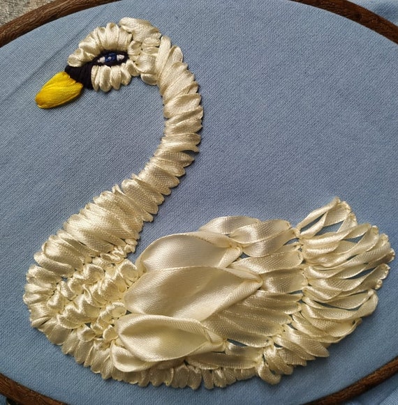 Swan Ribbon Embroidery Tutorial design,  - instant download