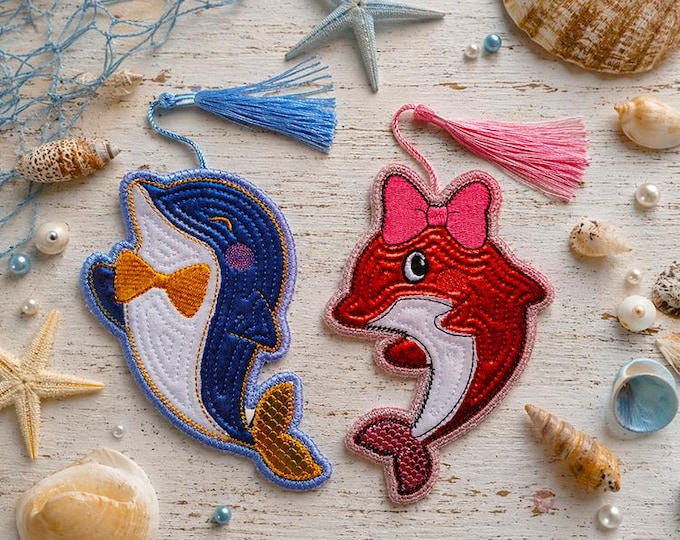 ITH Dolphin girl and boy bookmarks Machine embroidery designs - Instant download file