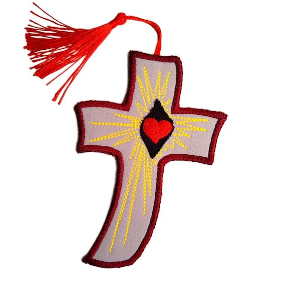 ITH The simplicity of the good heart cross bookmark - Machine embroidery design - Instant download file
