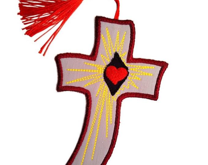ITH The simplicity of the good heart cross bookmark - Machine embroidery design - Instant download file