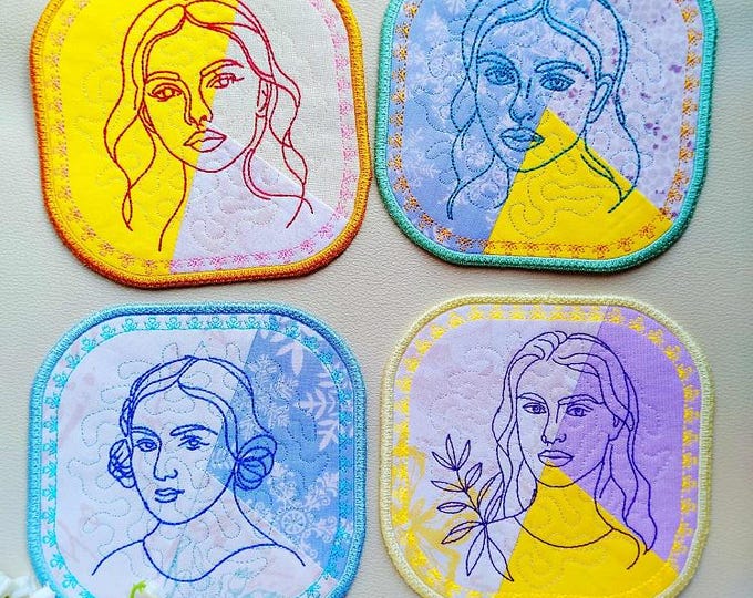 ITH Girls coasters Machine embroidery designs - Instant download files