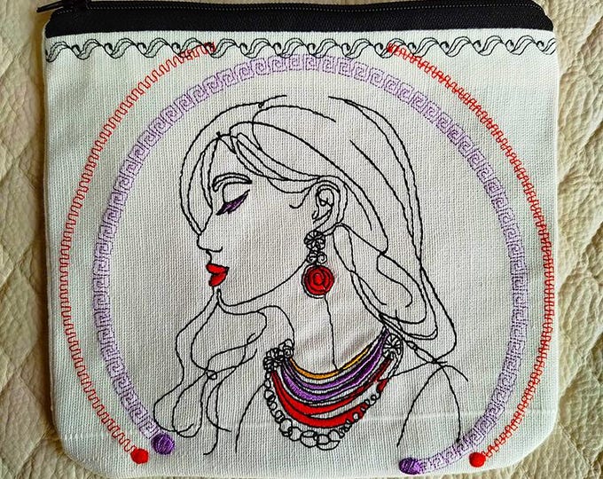 ITH Girl with jewelry purse Machine embroidery design - Instant download file