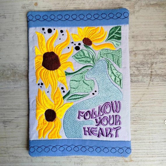 ITH Follow your heart sunflowers mugrug Machine embroidery design - Instant download file
