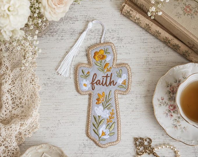 ITH faith floral bookmark Machine embroidery design - Instant download file