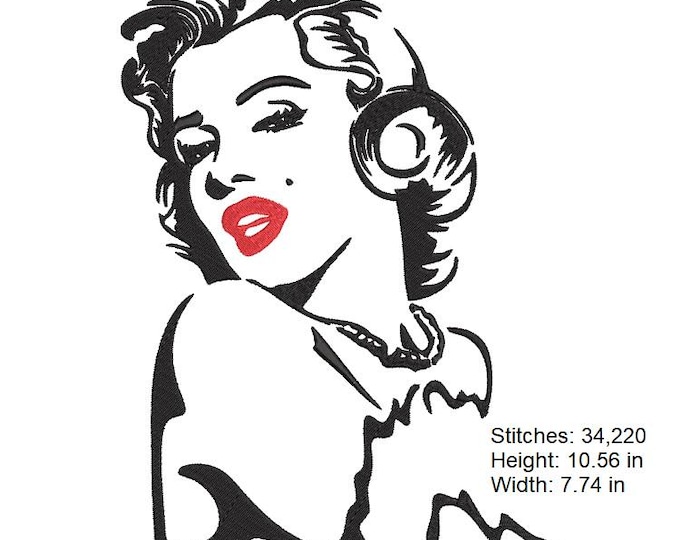 Marilyn Extra large Machine embroidery design - Instant download file