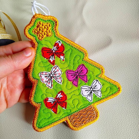 ITH Tree with bows applique ornament Machine embroidery design - Instant download file