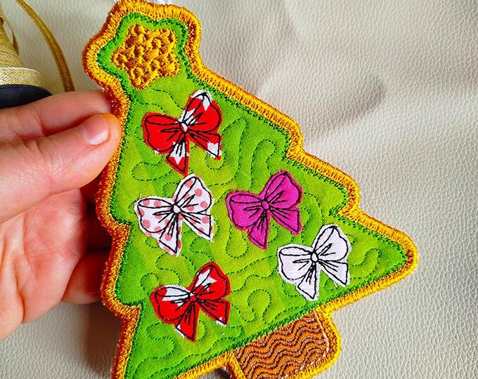 ITH Tree with bows applique ornament Machine embroidery design - Instant download file