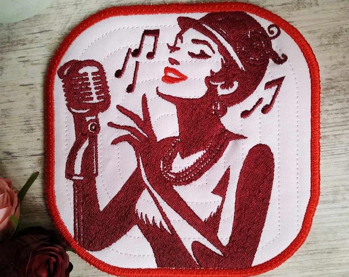 ITH Jazz singer coaster Machine embroidery design - Instant download file