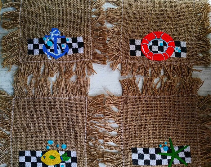 ITH burlap sea coasters Machine embroidery designs - Instant download files